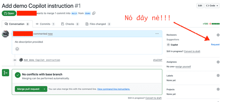 Sử dụng Copilot review trên pull request